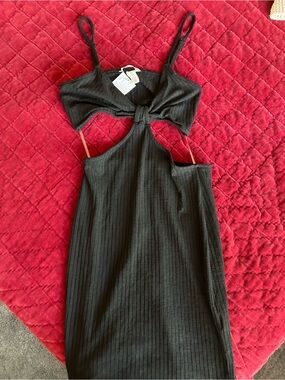 H&M- Black Ribbed Cutout Midi Dress -  Women's Dress